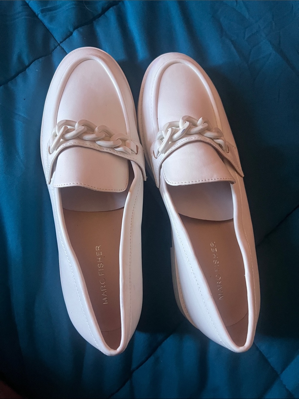 Marc Fisher Cream Chain-Accent Loafers